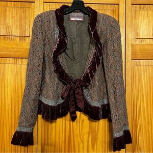 ❤️ Free People Floral Lace Velvet Satin Romantic Tie Front Jacket Cardigan